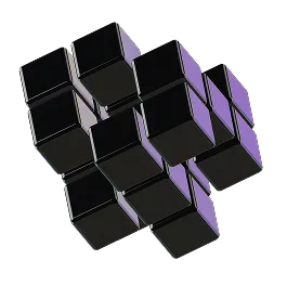 Abstract 3D geometric shapes in dark purple tones with glossy reflections