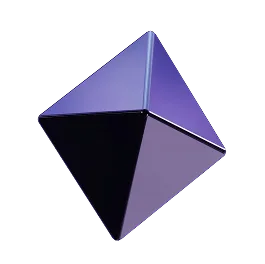 Abstract 3D geometric shapes in dark purple tones with glossy reflections