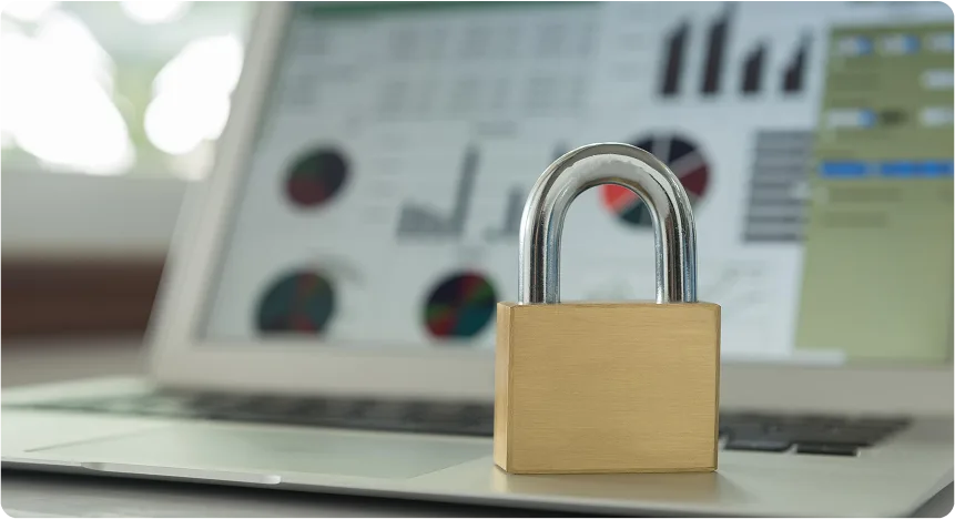 Padlock on laptop symbolizing data security
