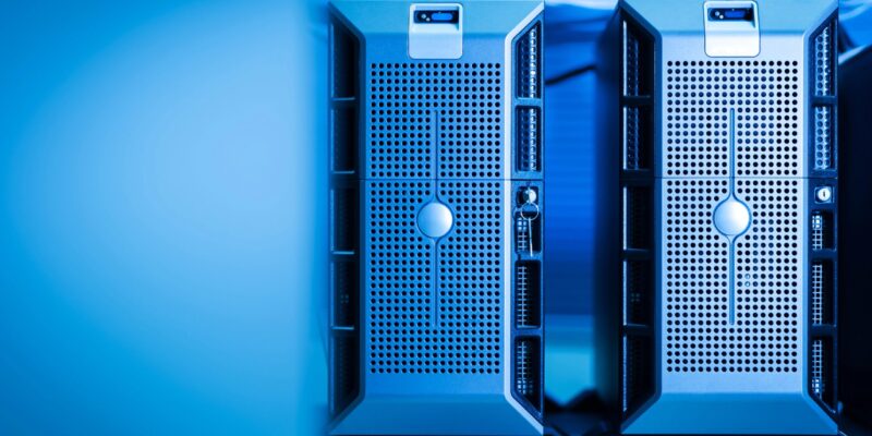 Secure IT asset storage facility with organized inventory tracking systems.